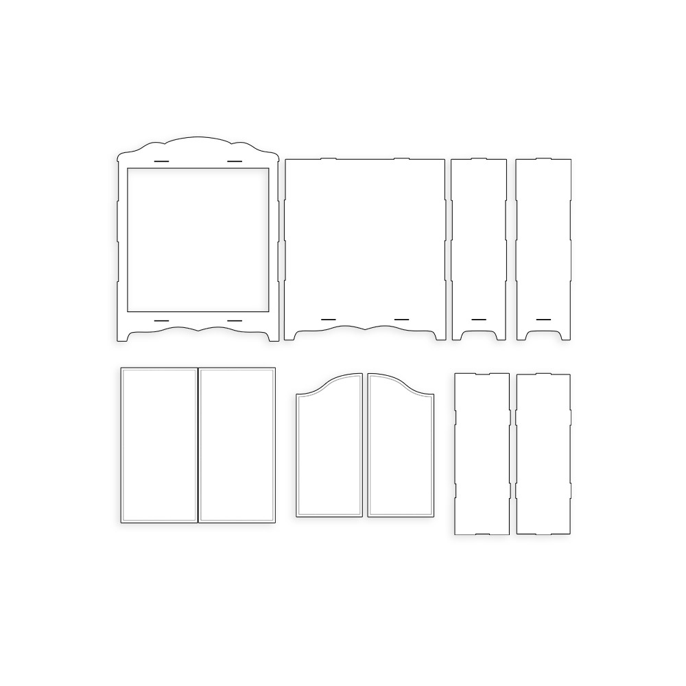 Moldes brancos para corte ou montagem com diferentes formatos e contornos