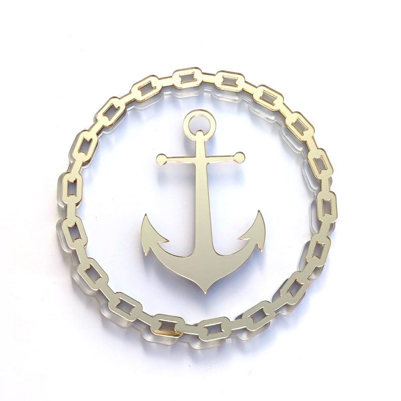 Ornamento metálico em forma de âncora com corrente circular