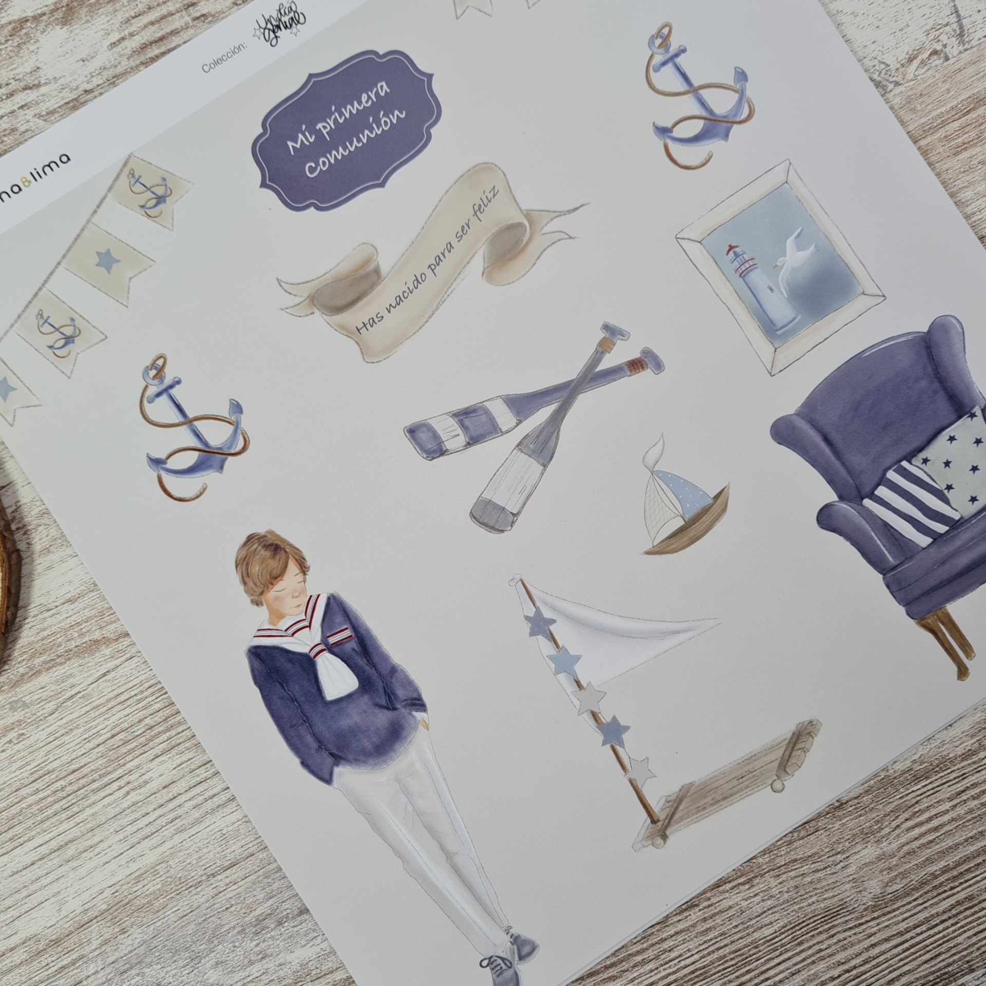 Pack 2 Papéis Ilustrações Recortavéis Marinheiro Un Dia Genial Mandarina & Lima