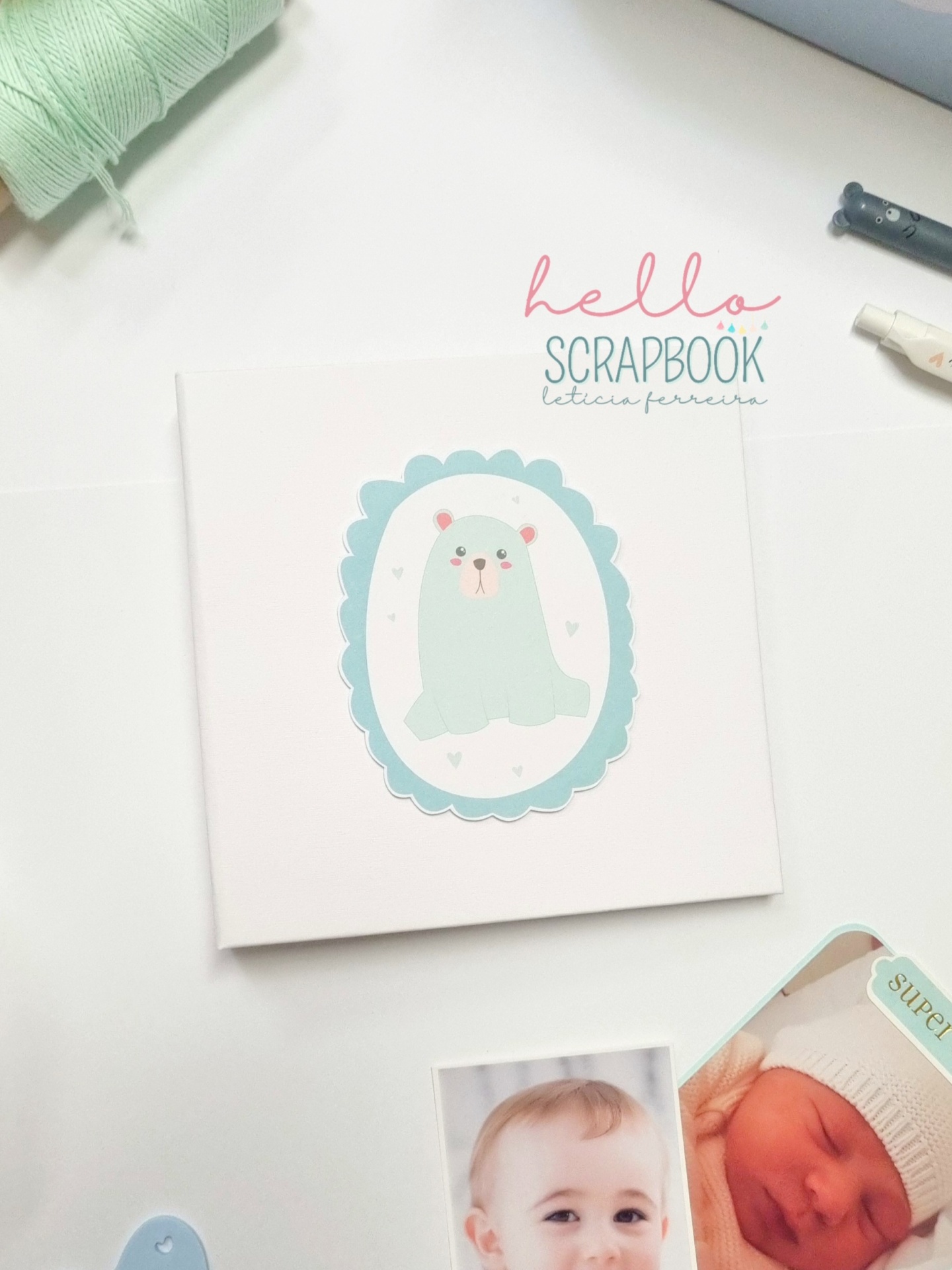 Álbum Fotos Scrapbook Prenda Nascimento Ursinho Azul