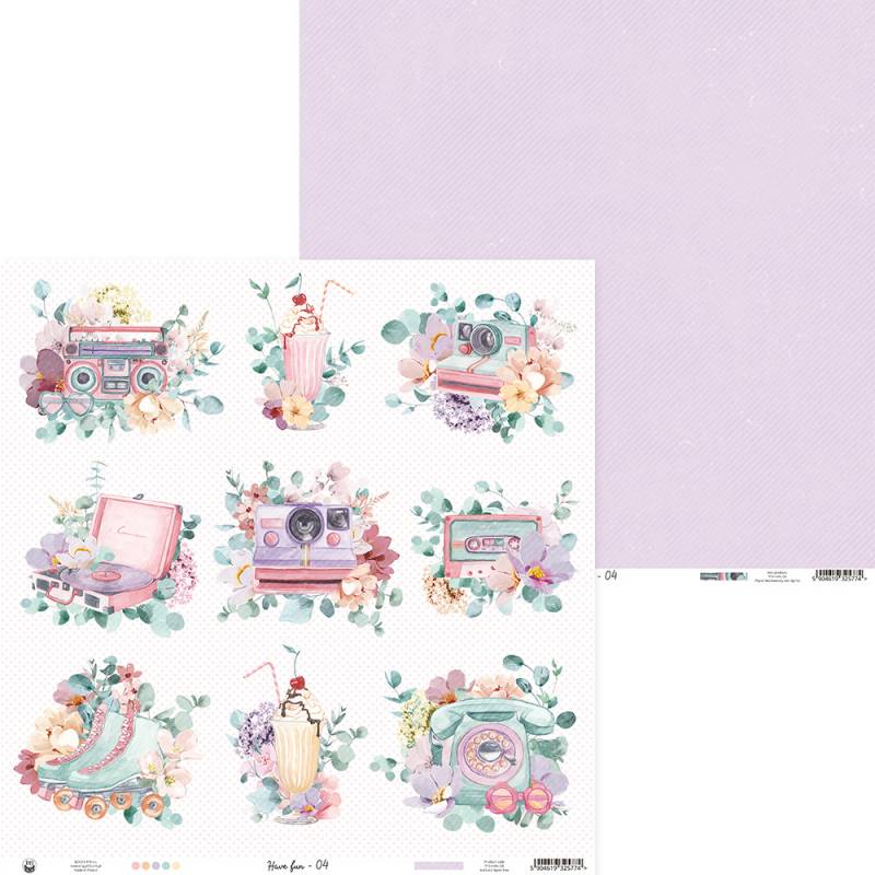 Folha decorativa com desenhos vintage e flores em tons pastel