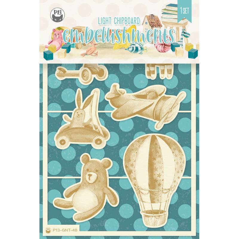 Light chipboard embellishments 05 Good Night Ursos, 6pcs