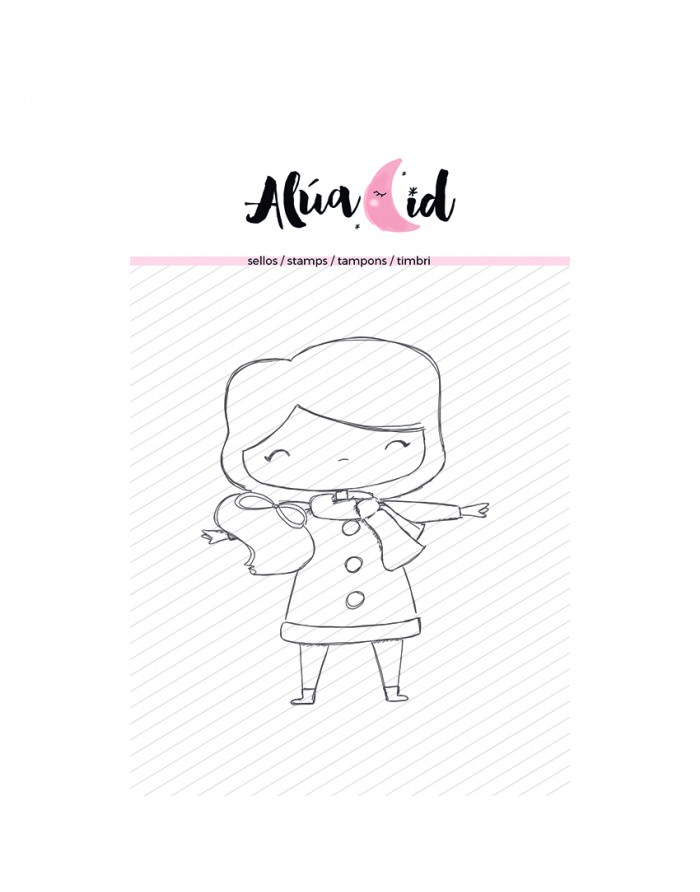 Carimbo de criança a apontar com texto e logo ALUA ID