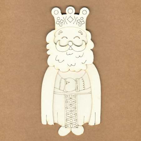 Figura de madeira em forma de rei com coroa e barba