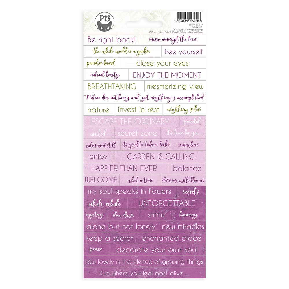 Conjunto de autocolantes com frases em várias cores pastel e lilás