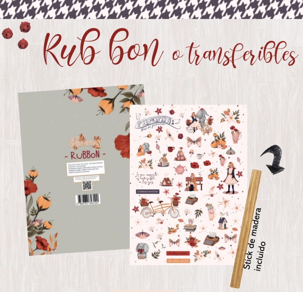 Conjunto de transferíveis com ilustrações e stick de madeira incluído