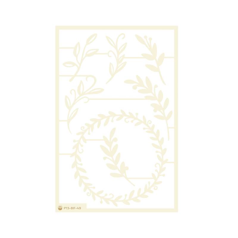 Cartão branco com decoração de ramagens bege claro em padrão minimalista