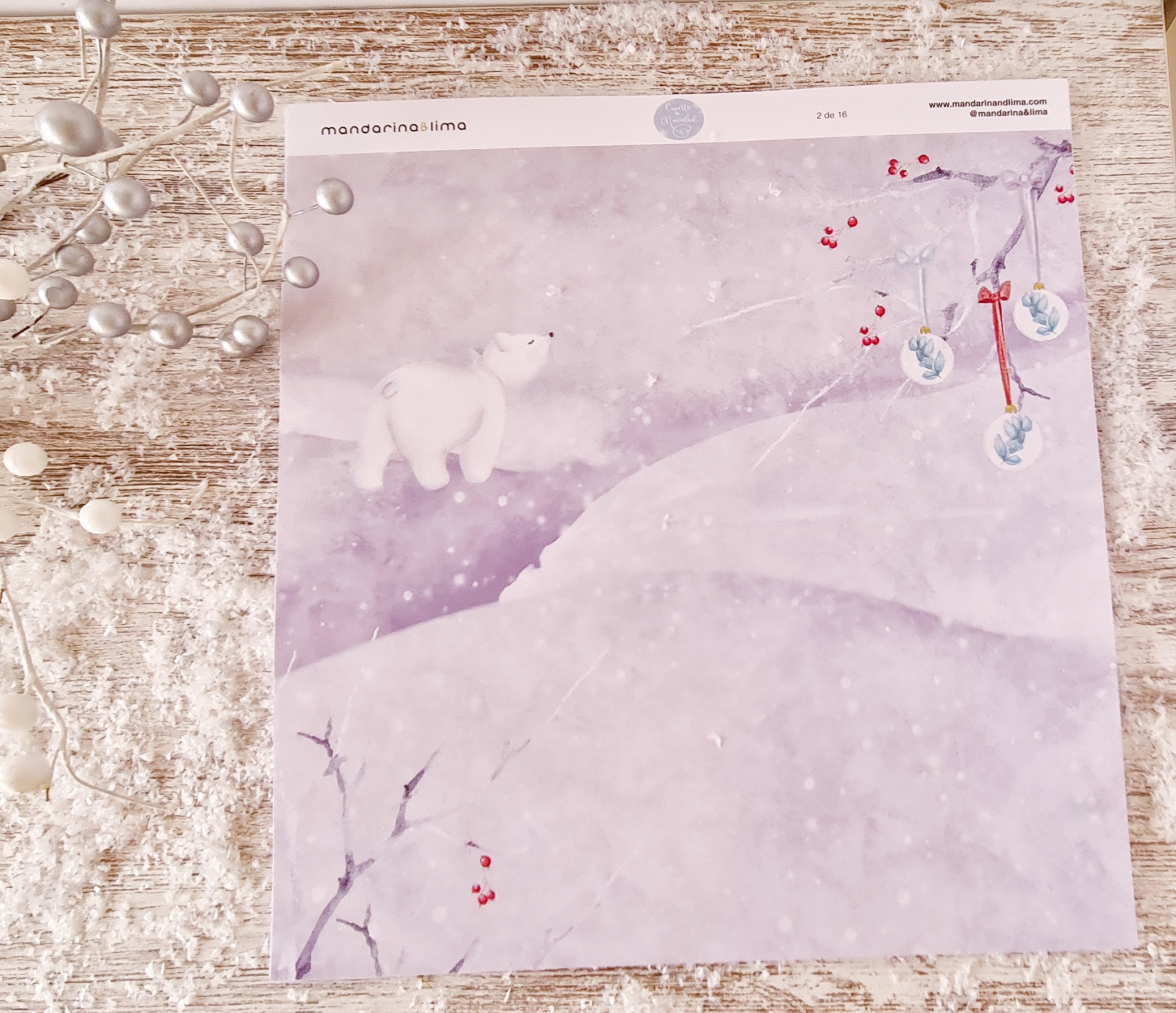 Bloco de papel decorativo com design de urso polar e tema de inverno