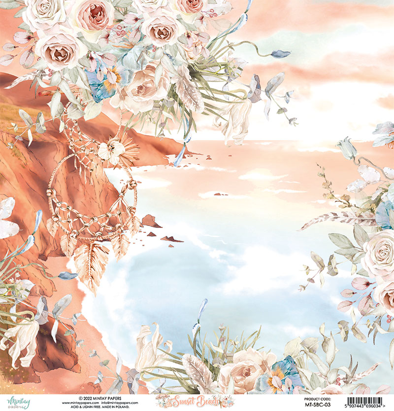 Papel decorativo com padrão floral e céu ao pôr do sol