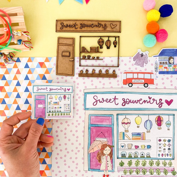 Cenário madeira 'Loja' SOUVENIRS | Piccolina Brava II