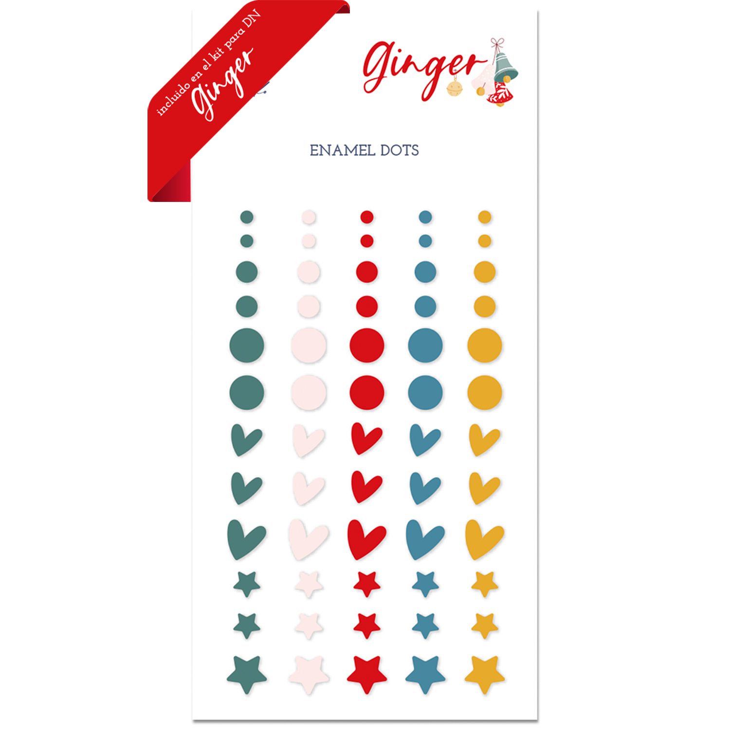 Autocolantes esmaltados em forma de pontos, corações e estrelas de várias cores