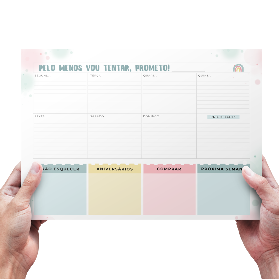 Planner Semanal Horizontal A4 Ficheiro Digital