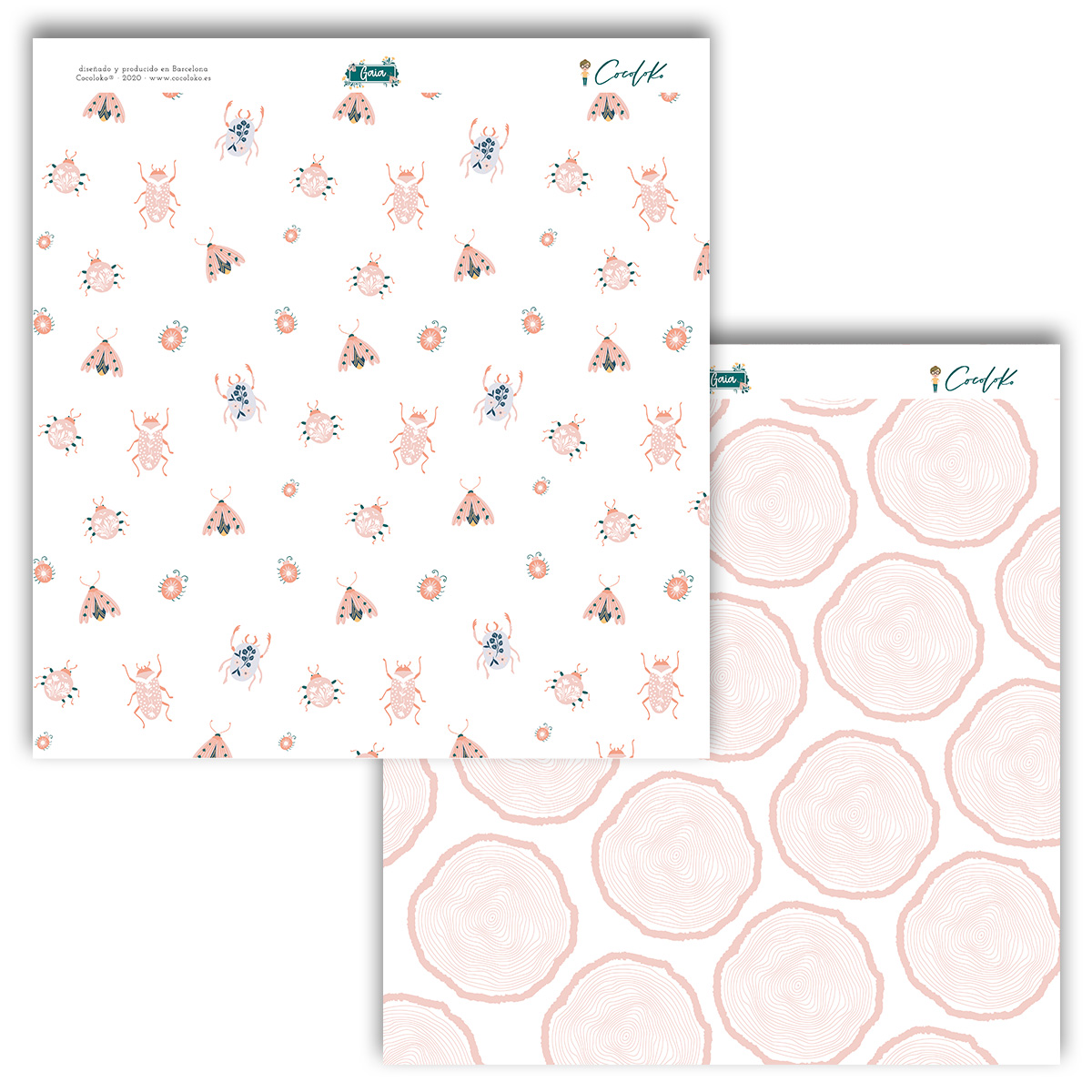 Dupla face de papel artesanal iCraft com padrões de insetos e círculos cor de rosa