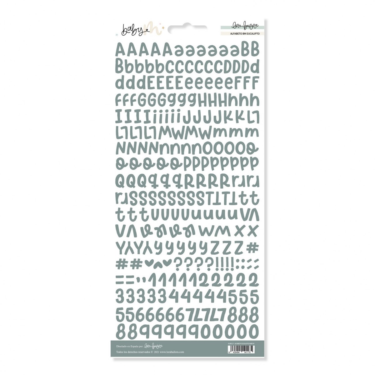 Folha de autocolantes com letras e números cinza claro em vários estilos manuscritos