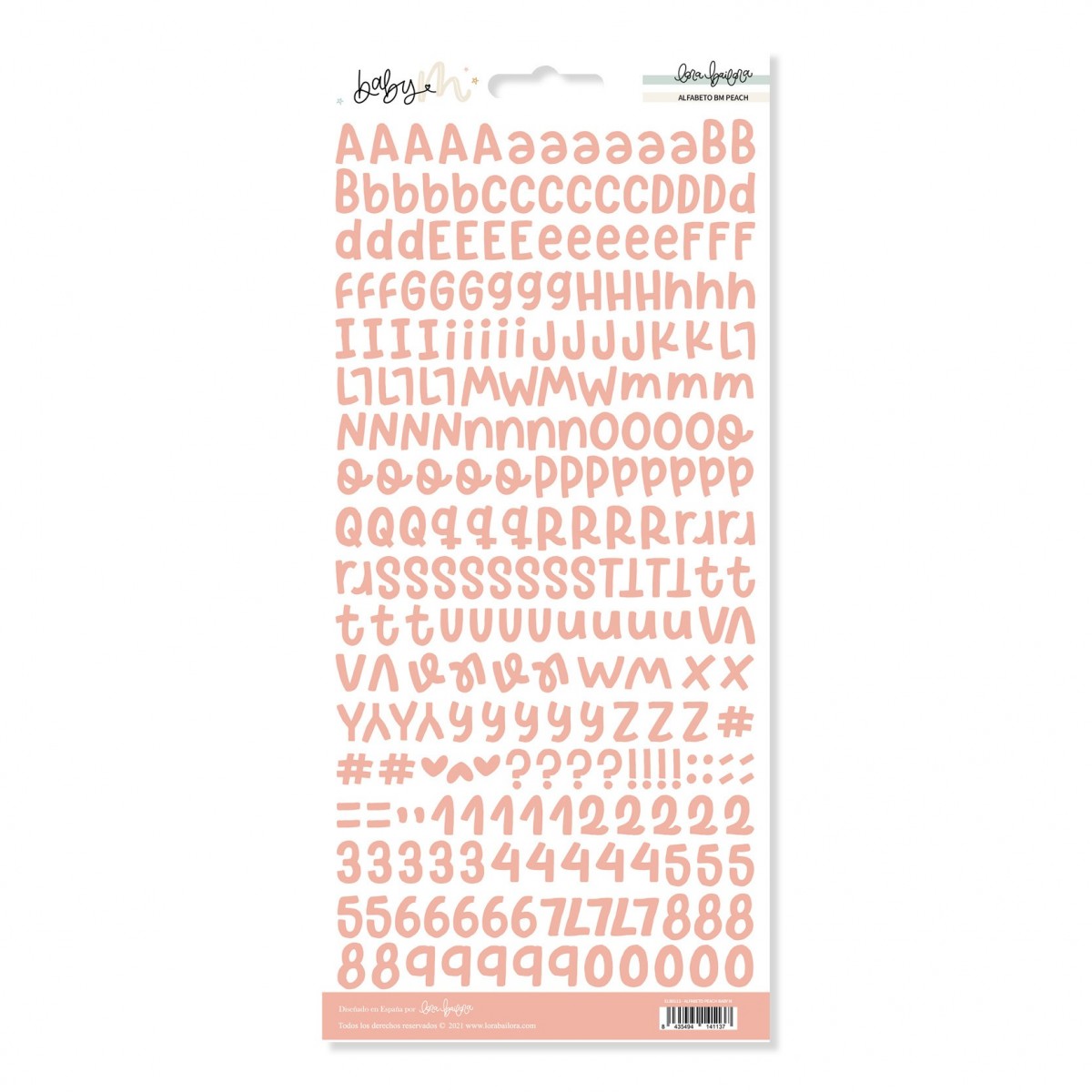 Folha de autocolantes alfabeto rosa claro maiúsculas e minúsculas