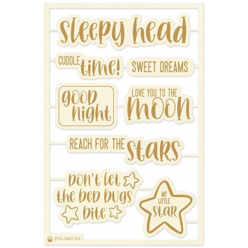 Light chipboard embellishments Good Night 07 ENG, 8pcs