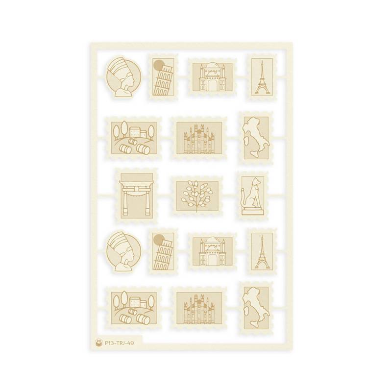 Folha de carimbos de silicone com desenhos de monumentos famosos da Europa em bege