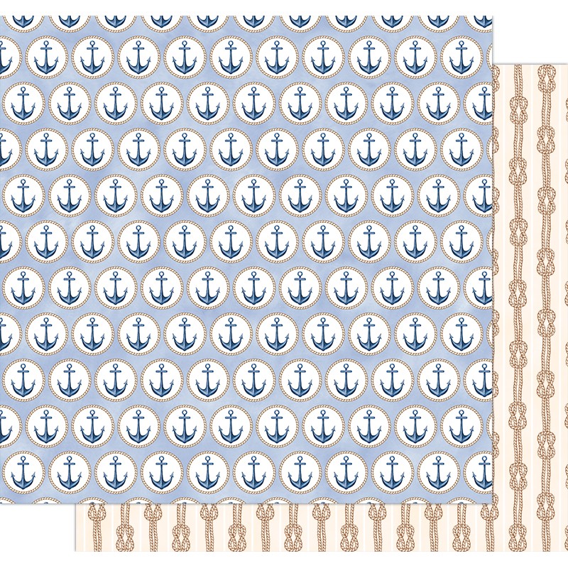 papel decorativo com padrão de âncoras azuis e cordas nó