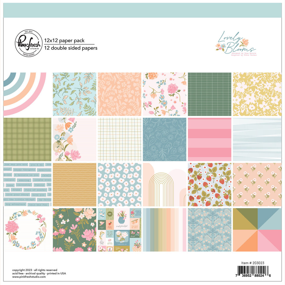 Stack Papéis 12"×12" LOVELY BLOOMS Pinkfresh Studio