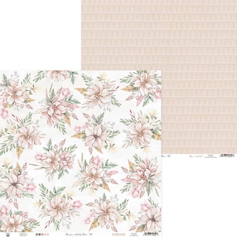 Papel decorativo para artesanato com flor e padrão geométrico em cores suaves