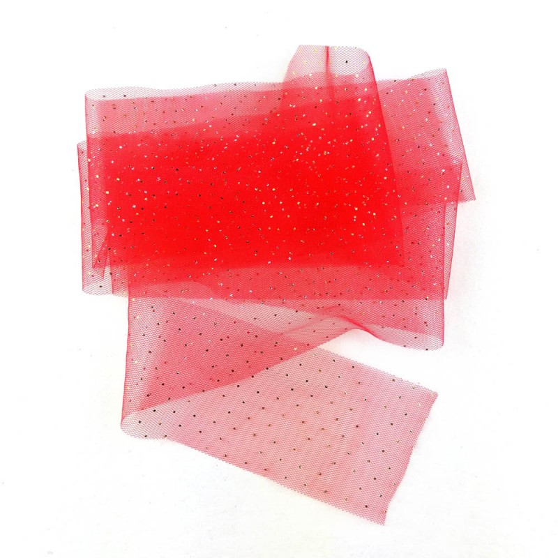 Fita TULE Vermelho Pintas Douradas | Kora Projects