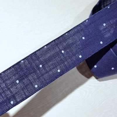 Fita Tecido Azul Escuro Pintas Brancas 2,5cm × 1m
