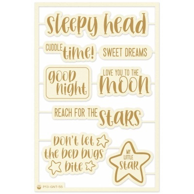 Light chipboard embellishments Good Night 07 ENG, 8pcs