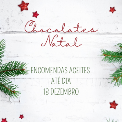 Texto promocional de chocolates de Natal com decoração festiva