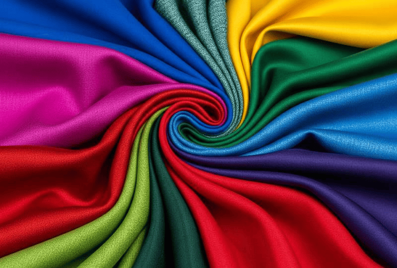 Tecidos coloridos em espiral com texturas visíveis
