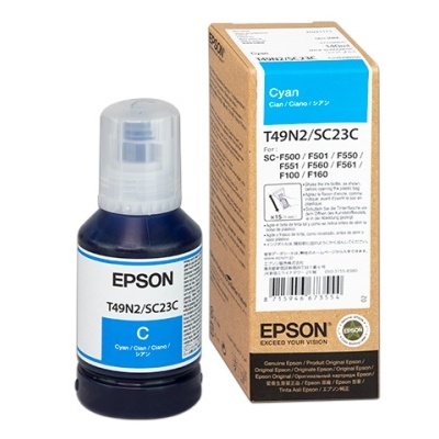 Frasco de tinta Epson cyan com embalagem de papelão
