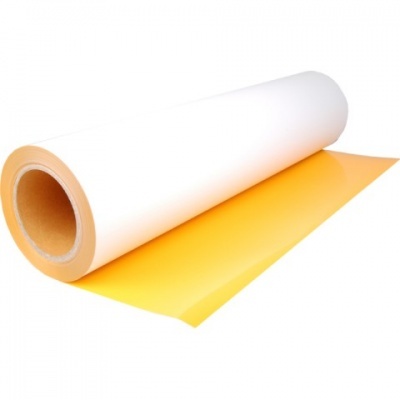 Rolo de vinil autocolante branco com folha amarela destacável