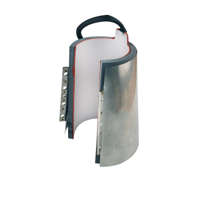 Protetor metálico com pega preta e costura vermelha