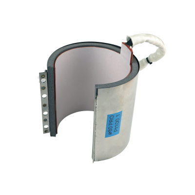 Elemento metálico com cabo branco e etiqueta azul