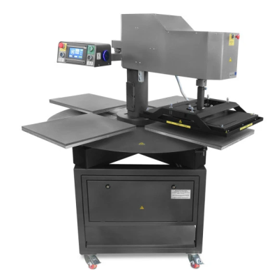 Máquina industrial de estamparia térmica cinza com painel digital