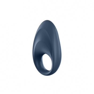 anel azul escuro oval com furo central em fundo branco