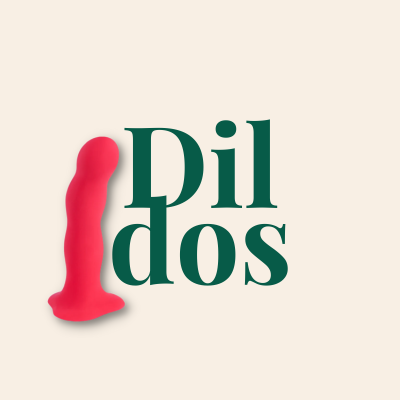 Dildo vermelho com texto Dildos em fundo creme
