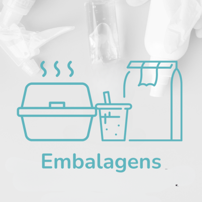 Embalagens de papel, alumínio, e plástico