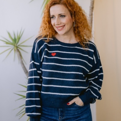 Malha coração, azul