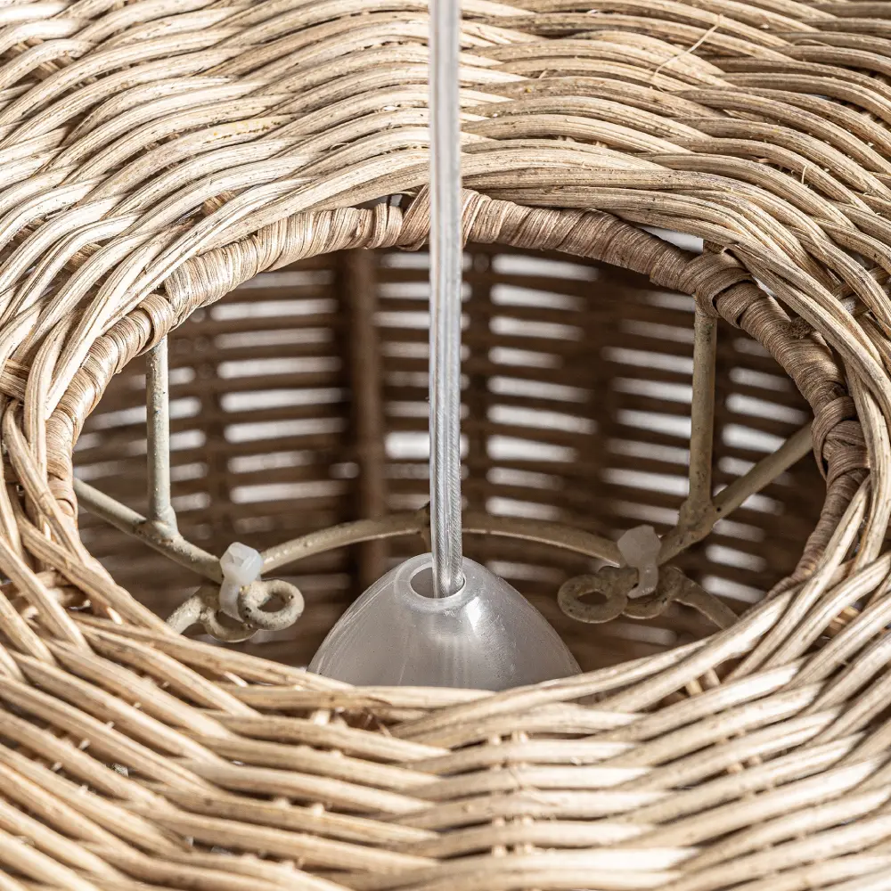 Candeeiro de Teto em Rattan natural Tekax Ø60x33 Candeeiro com cúpula de rattan natural e estrutura metálica branca