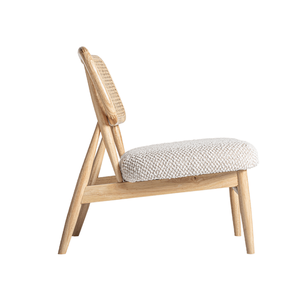 Cadeirão em seringueira e rattan com assento estofado Glassue Cadeirão em seringueira e rattan com assento estofado Glassue