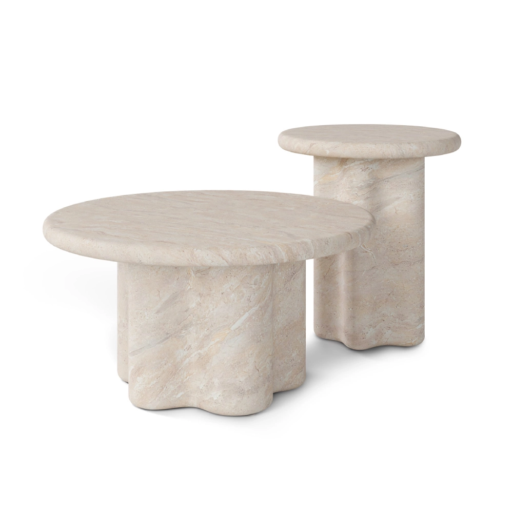 Mesa de centro em cimento e travertino Luigi Ø80x40 Mesa de centro em cimento e travertino Luigi Ø80x40