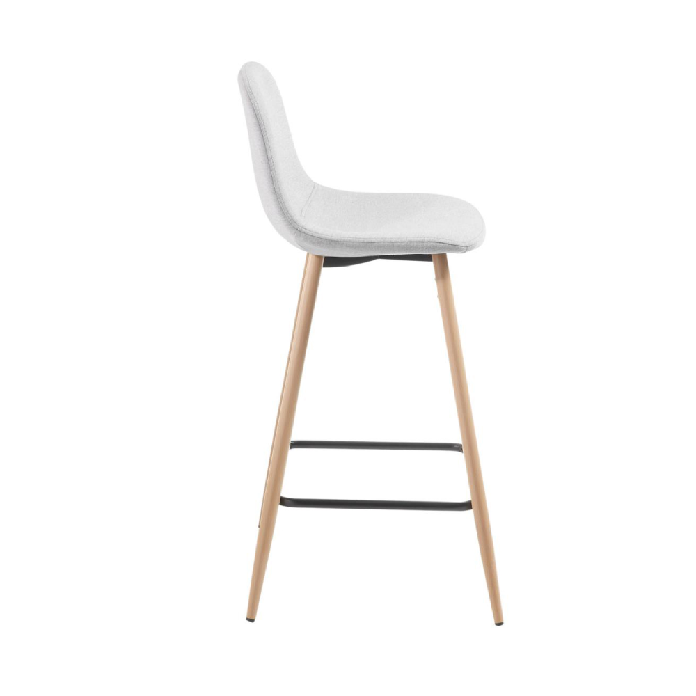 Cadeira alta estofada cinza Nolita 65cm Banco alto cinzento com pernas de madeira clara e apoio de metal preto