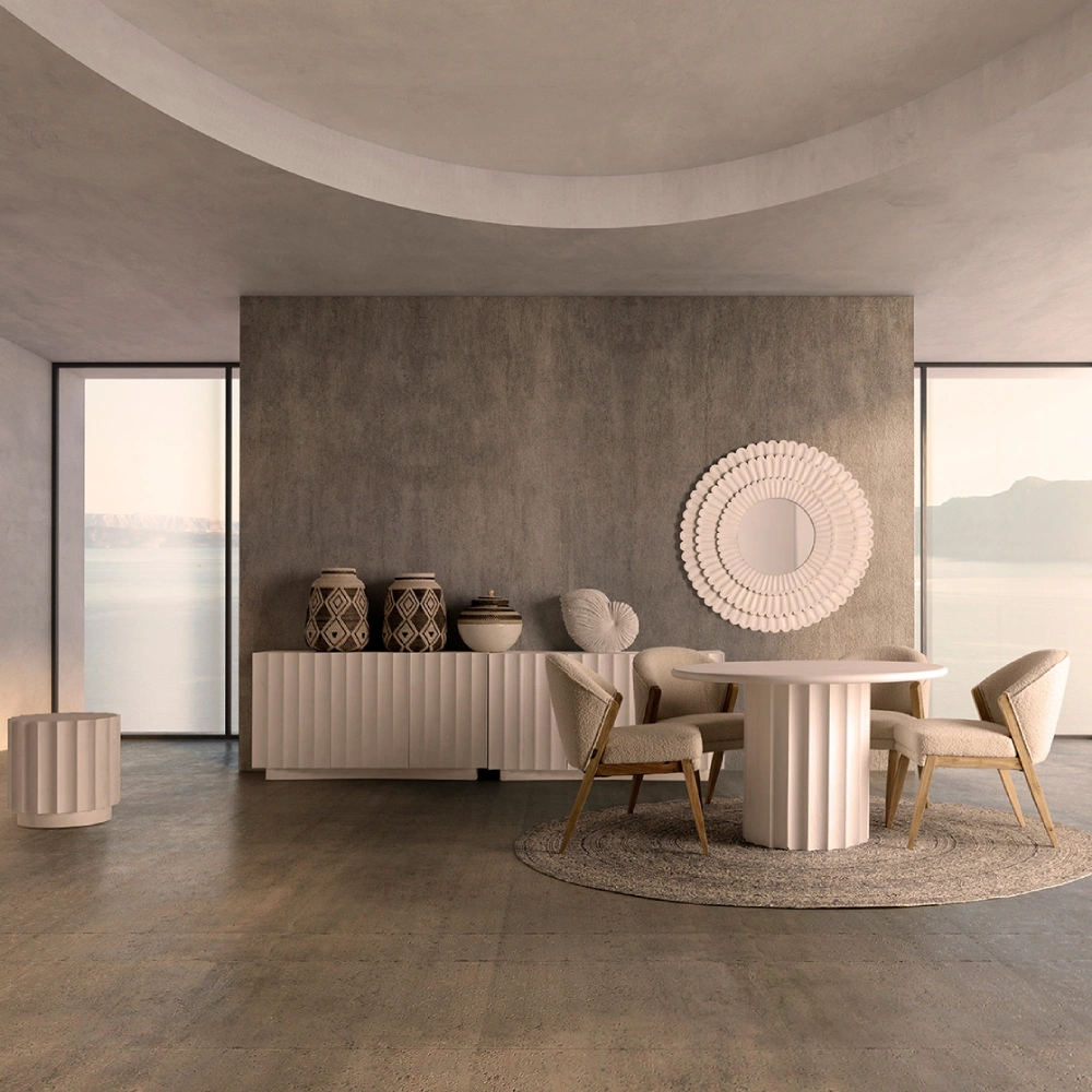 Mesa de jantar em madeira e resina branca Mulcey Ø120x77 Mesa de jantar em madeira e resina branca Mulcey Ø120x77