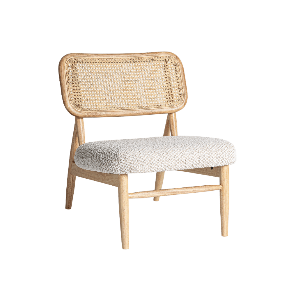 Cadeirão em seringueira e rattan com assento estofado Glassue Cadeirão em seringueira e rattan com assento estofado Glassue