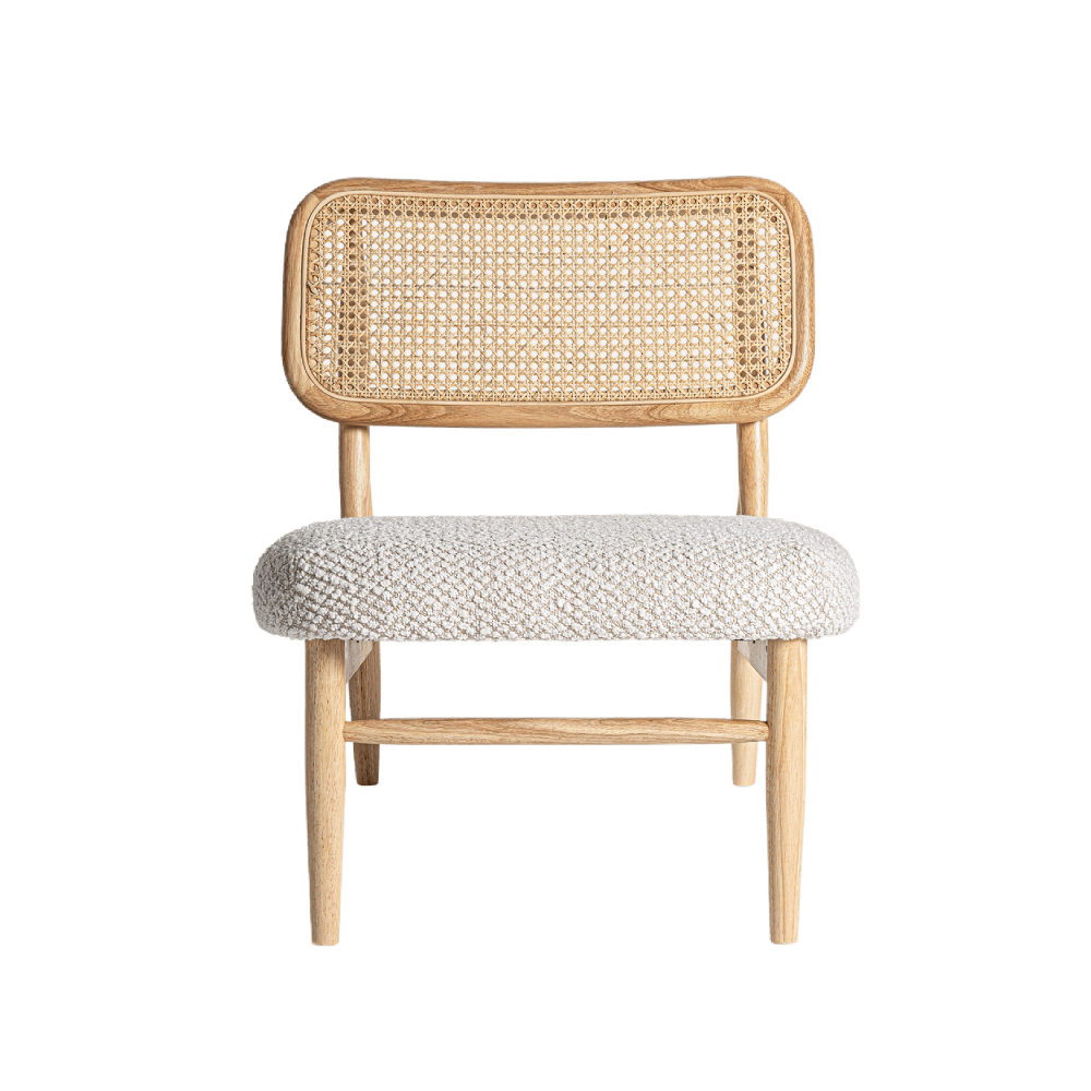 Cadeirão em seringueira e rattan com assento estofado Glassue Cadeirão em seringueira e rattan com assento estofado Glassue