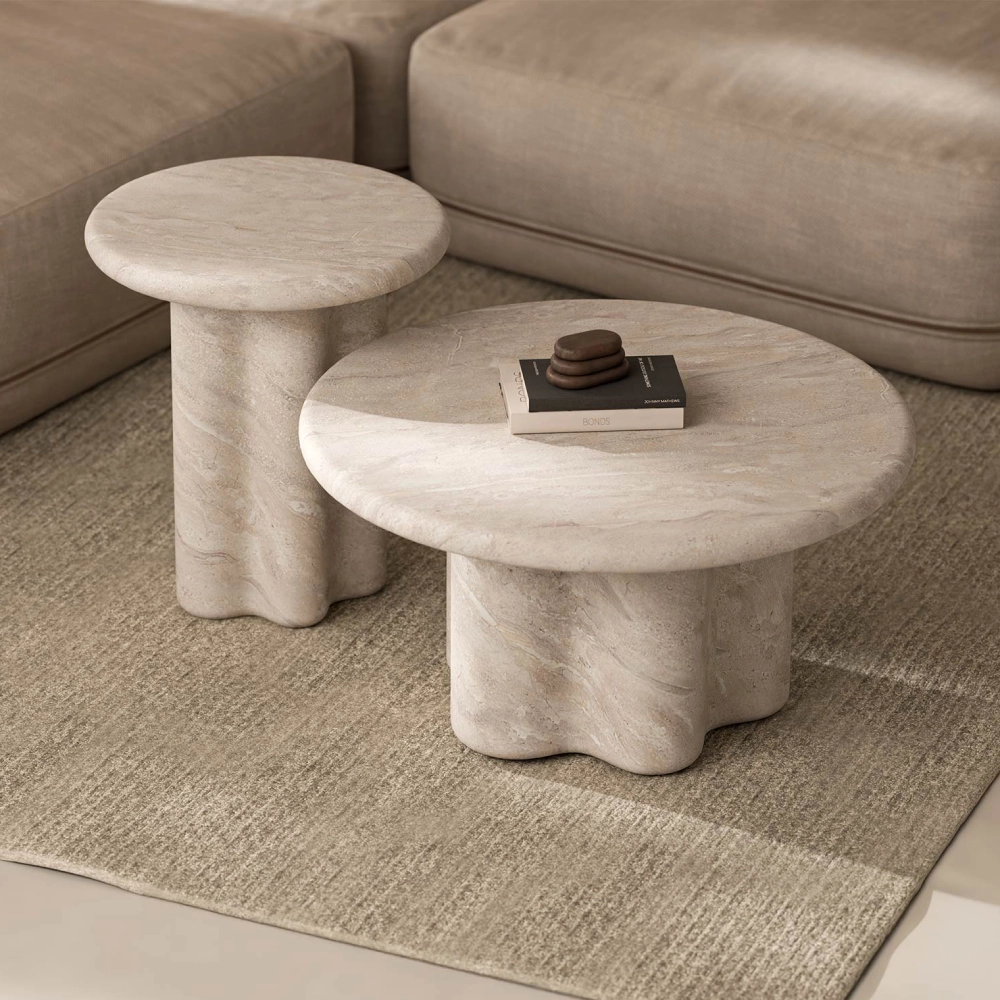 Mesa de centro em cimento e travertino Luigi Ø80x40 Mesa de centro em cimento e travertino Luigi Ø80x40
