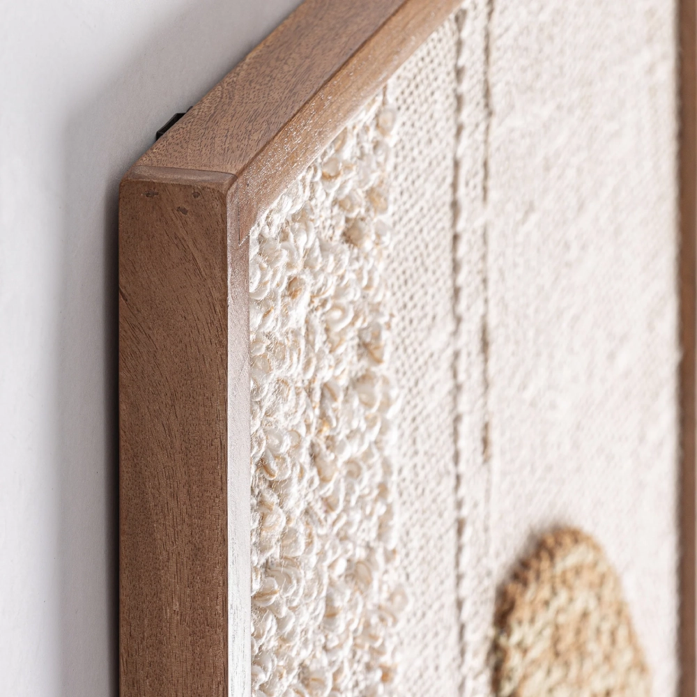 Quadro abstrato madeira e algodão bege Tum 76x107 Quadro abstrato madeira e algodão bege Tum 76x107