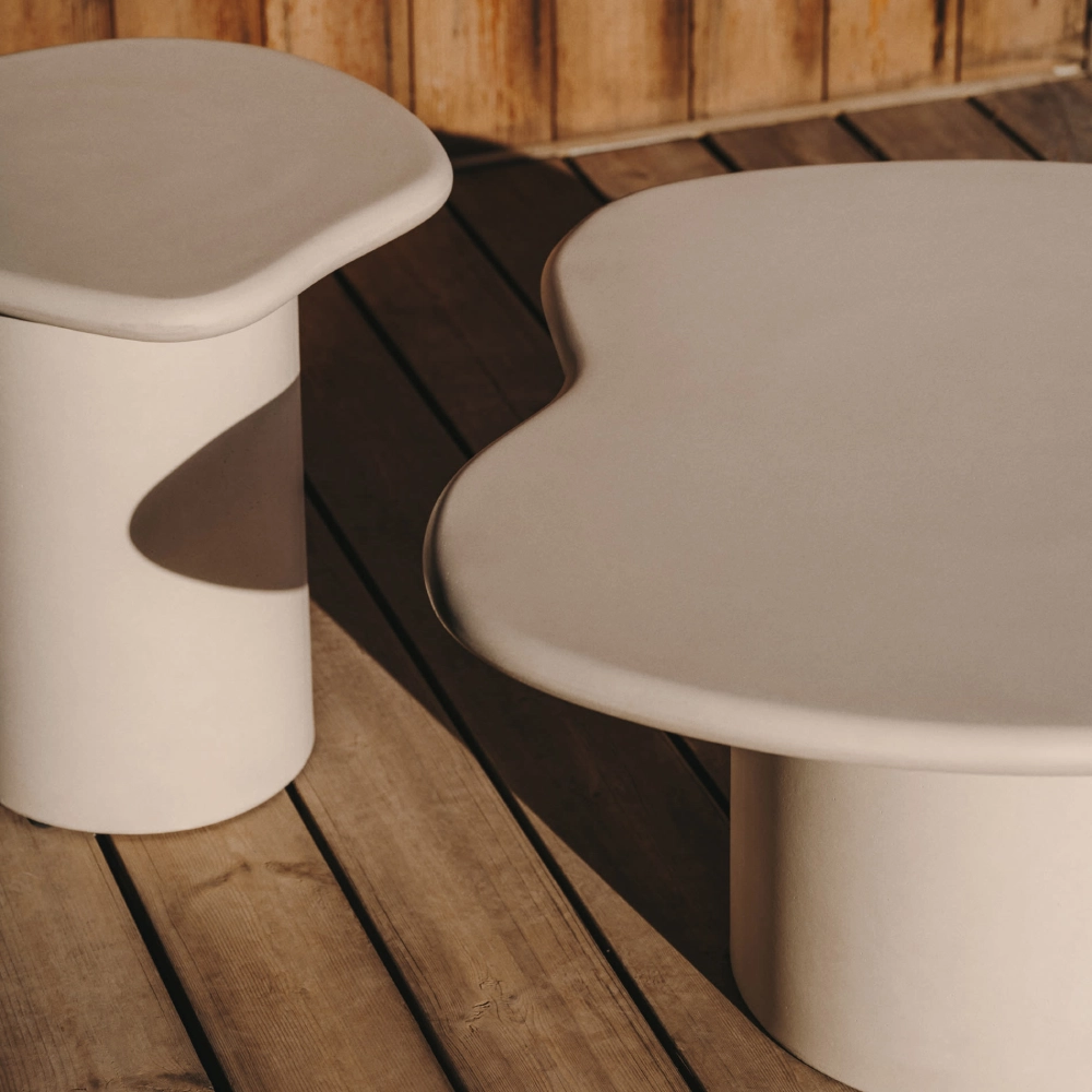 Mesa de centro em cimento branco Macare Mesa de centro em cimento branco Macare