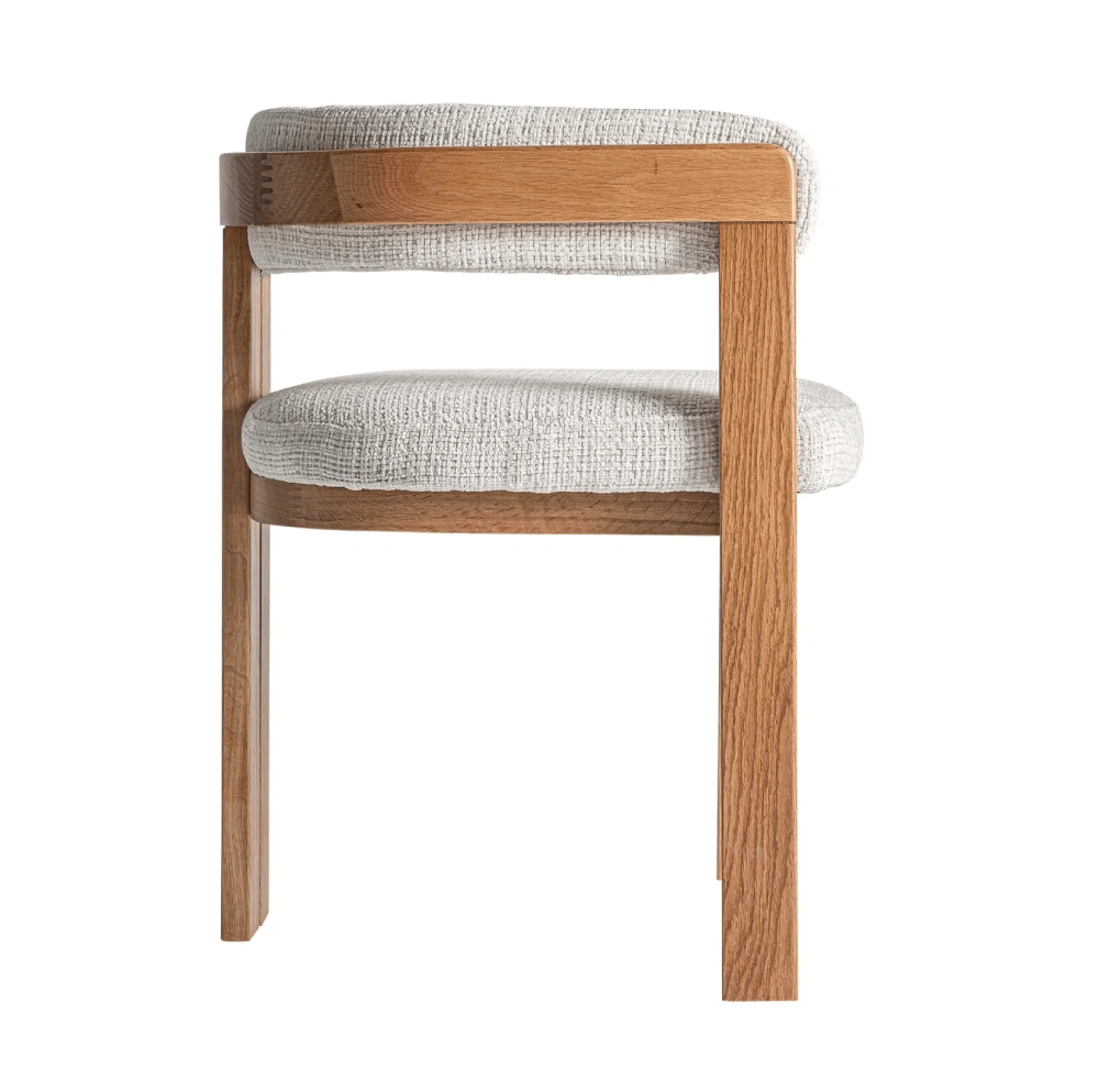 Cadeira estofada bege com braços em carvalho Sedzere Banco madeira clara com assento acolchoado cinza claro