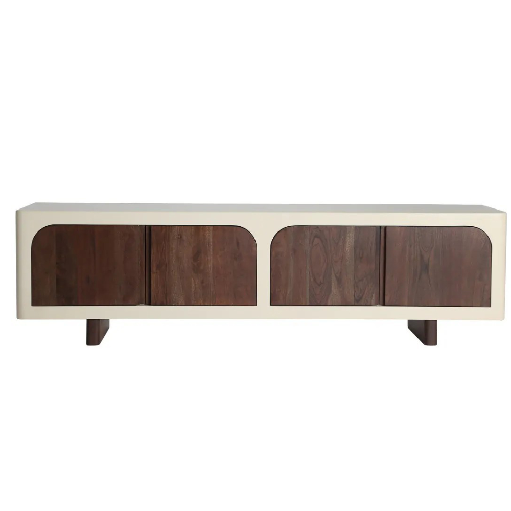 Móvel TV em madeira de acácia off-white Glaris 180x50 Móvel TV em madeira de acácia off-white Glaris 180x50